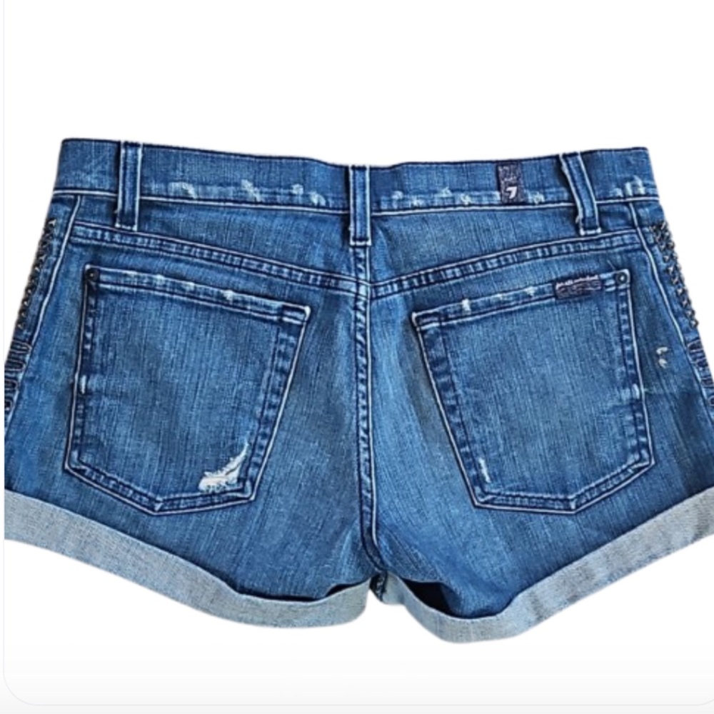 7 for all Mankind Studded Distressed Shorts Sz 28 - Picture 2 of 4